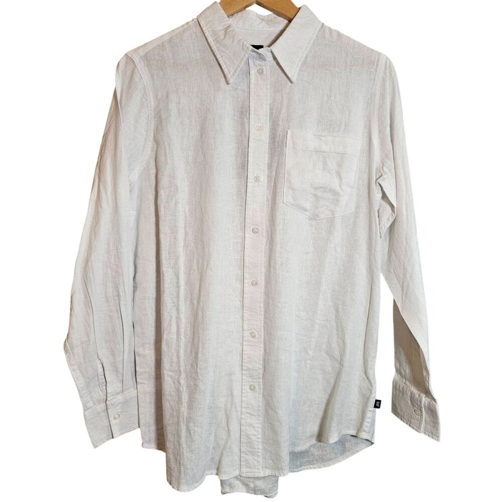 New Gap Women's Bright White Button-Up Shirt S Linen blend Capsule Beach top